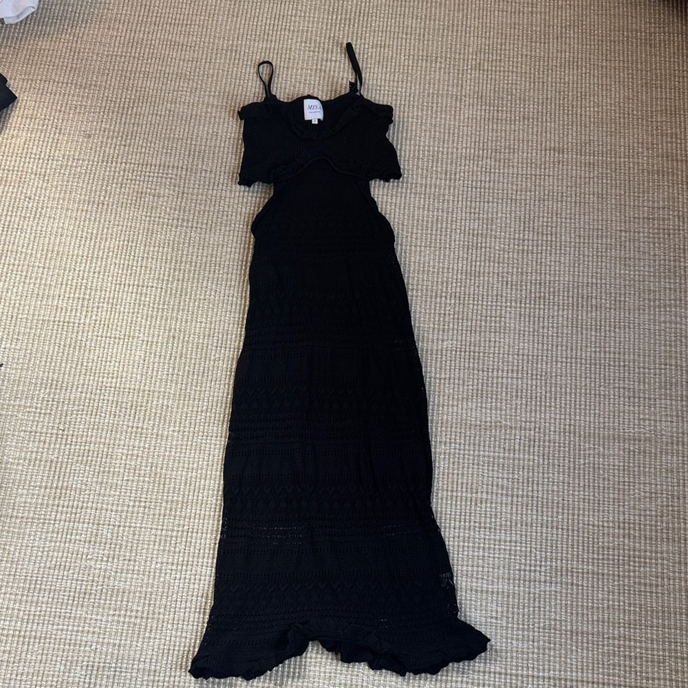 Misa Los Angeles Black Crochet Midi mini Dress